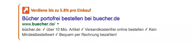 Google Suchergebnisse Ausschnitt - Suchen, klicken, Geld zurück erhalten.